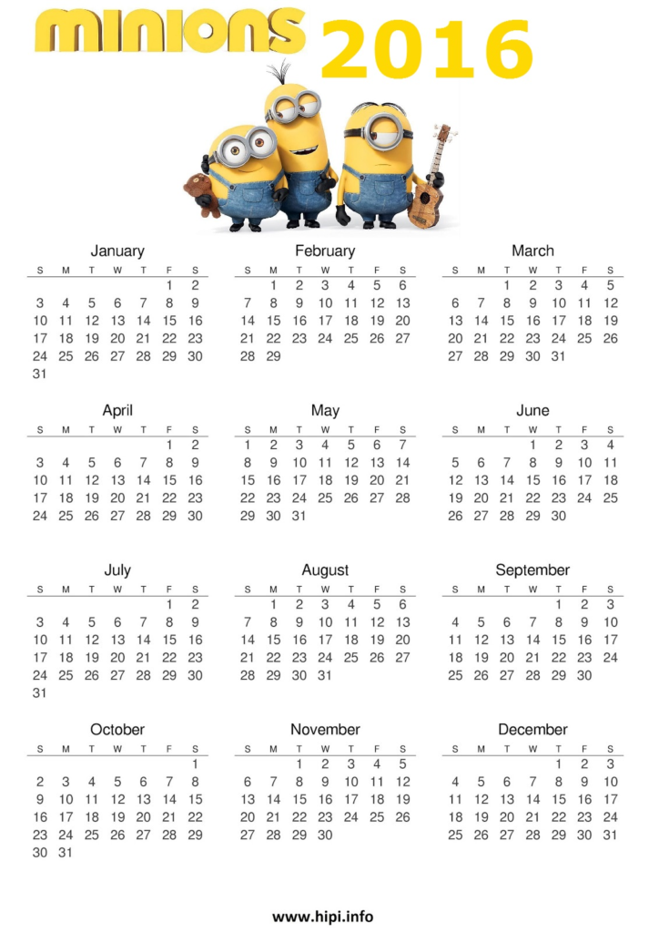 Minions 2016 Calendar Printable Free Download - Hipi.info