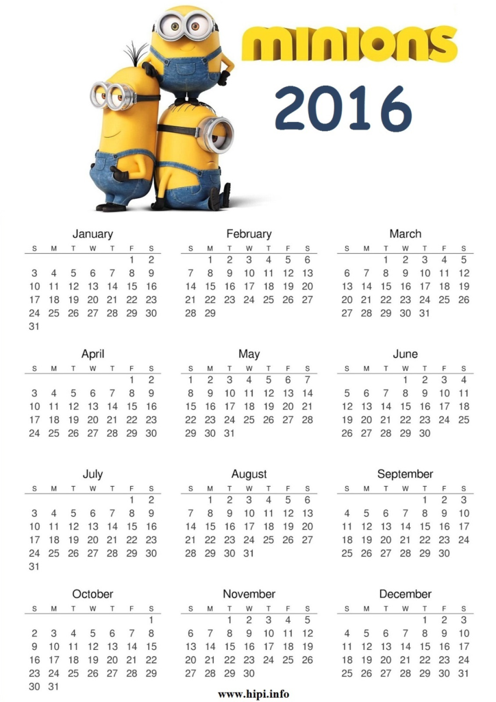Minions Calendar 2016 Printable Free Download Hipi.info Calendars