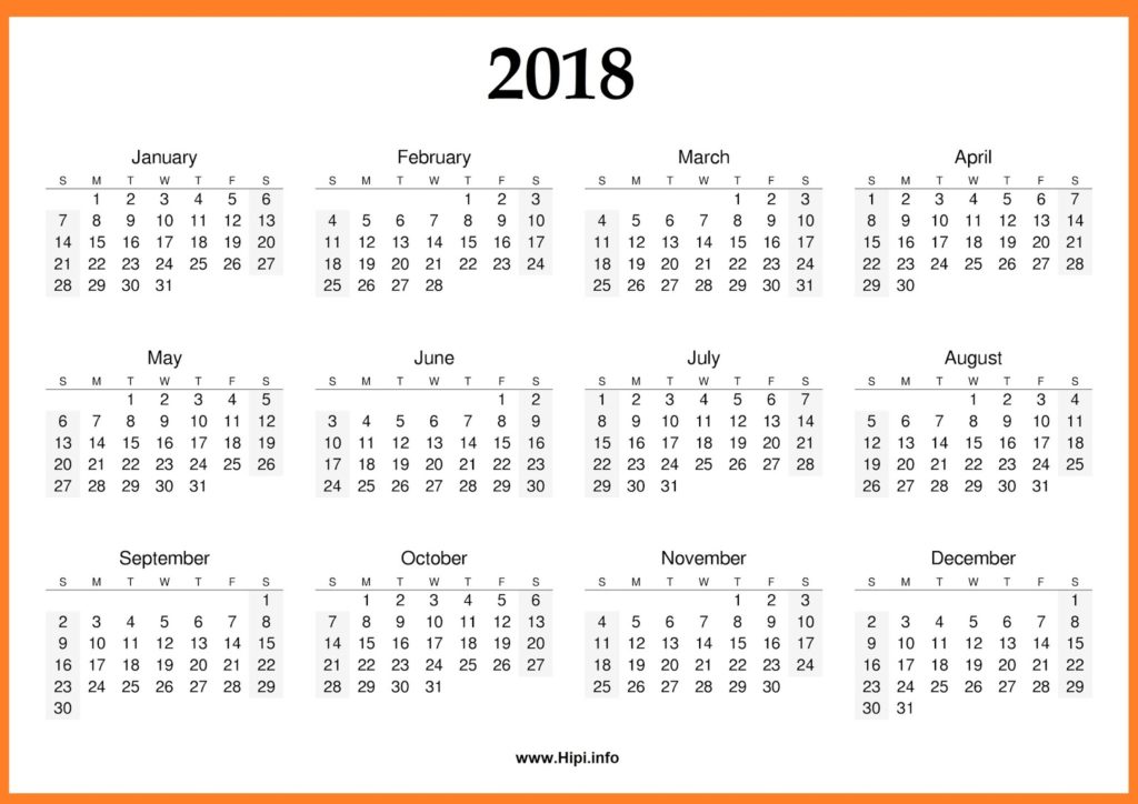 2018 Calendar Printable Free One Page Printable Calendar