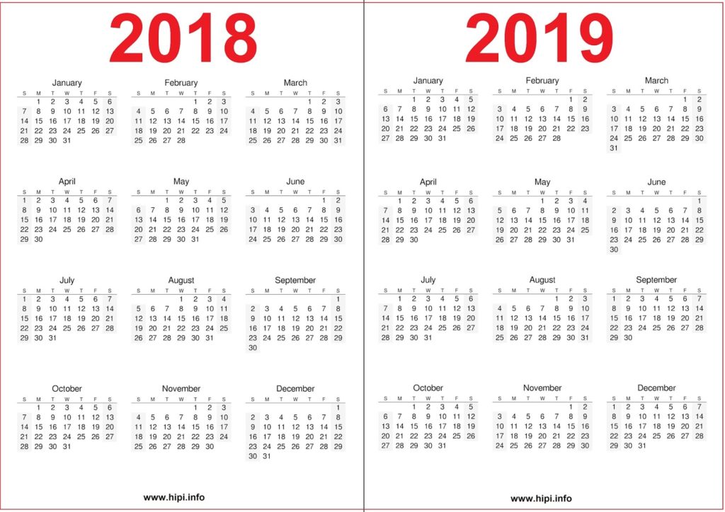 2018 2019 Calendar Printable Free Free Download Hipi.info