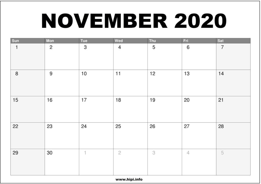 24+ Printable Calendar November 2020 Monday Start PNG