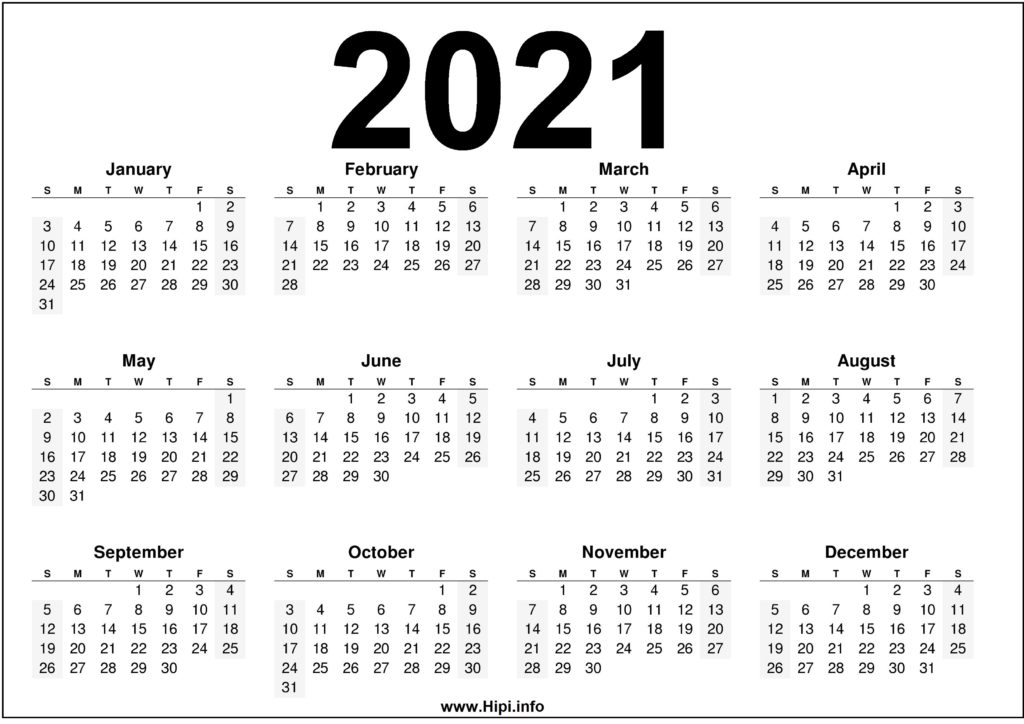 2021 Calendar Printable Free - Free Download - Hipi.info