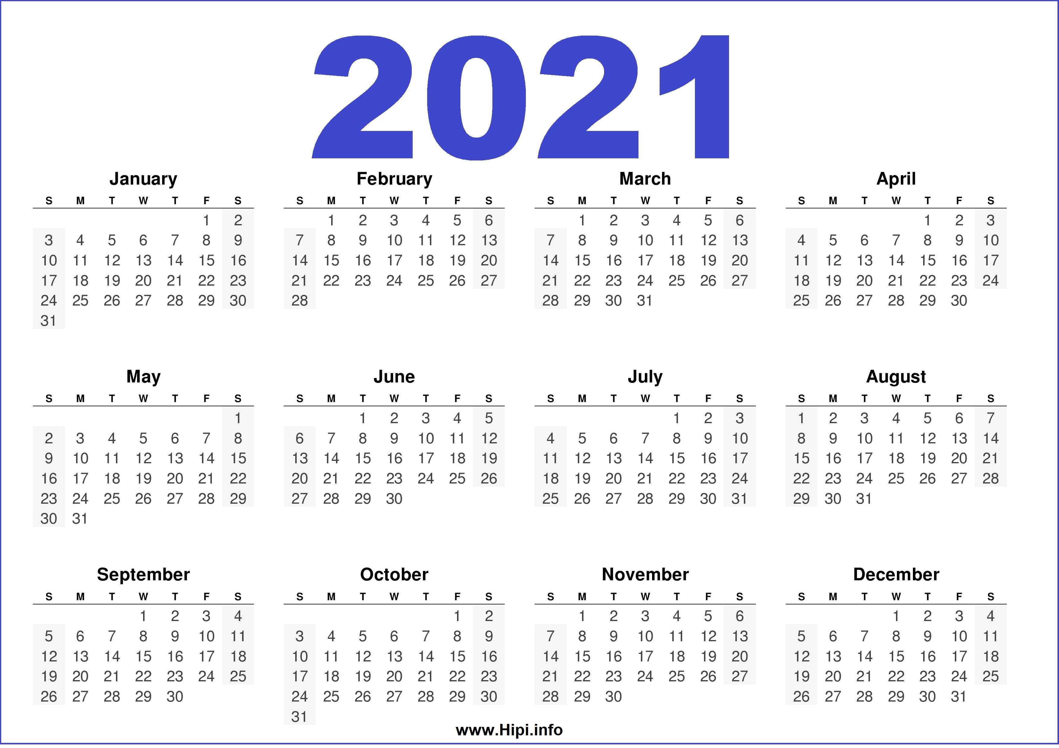 2021 Calendar Printable Free - Free Download - Hipi.info