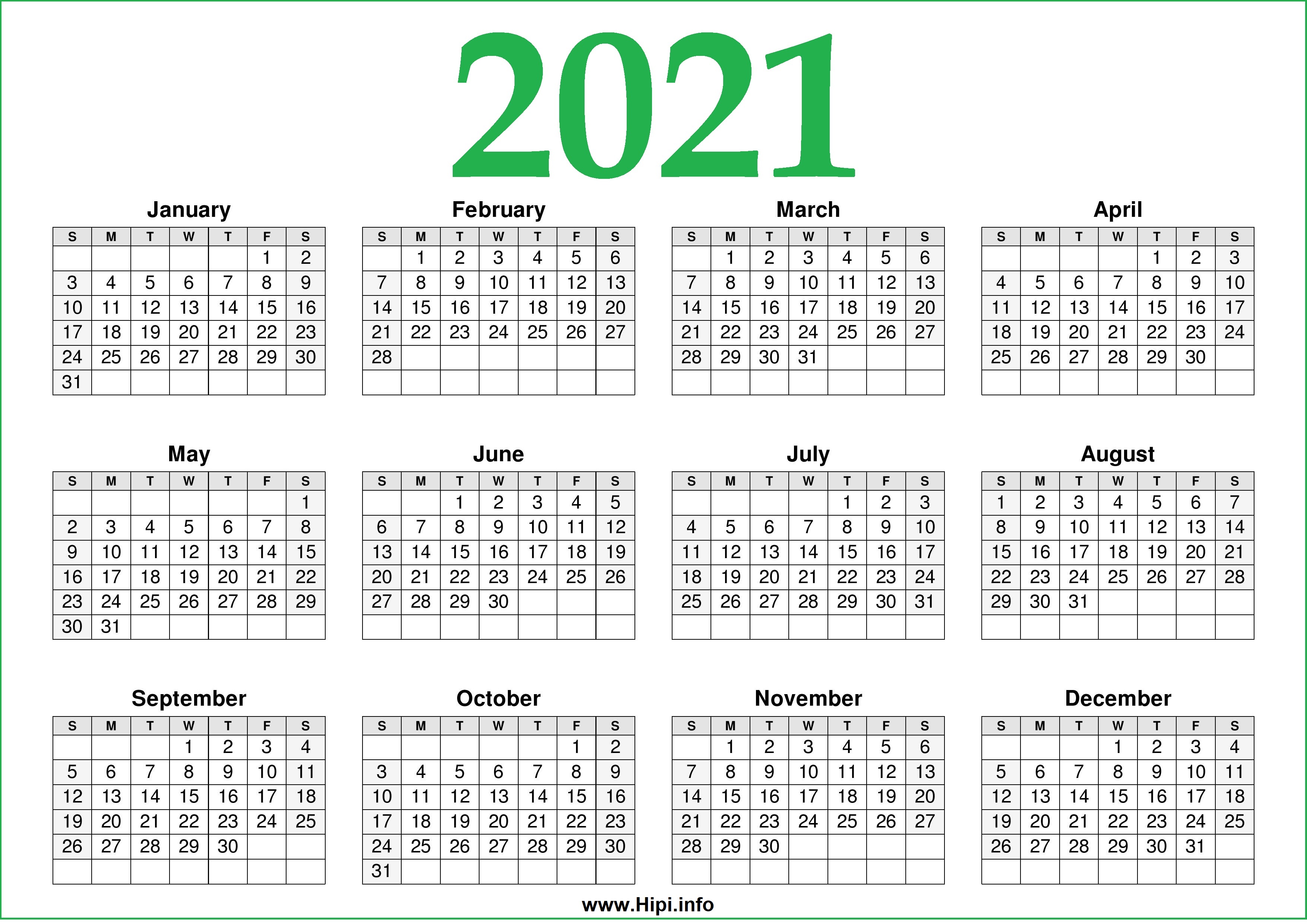 2021 Calendar Printable One Page Free - Free Download ...