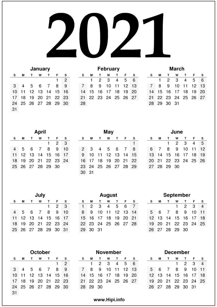 2021 Year 2021 Calendar Printable - Black And White - Hipi.info | Calendars Printable Free