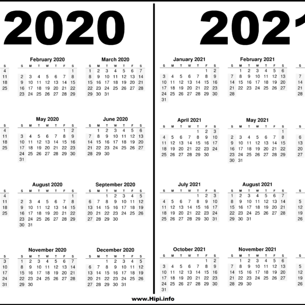 Printable 2 Year Calendar 2020 and 2021 - Hipi.info | Calendars ...