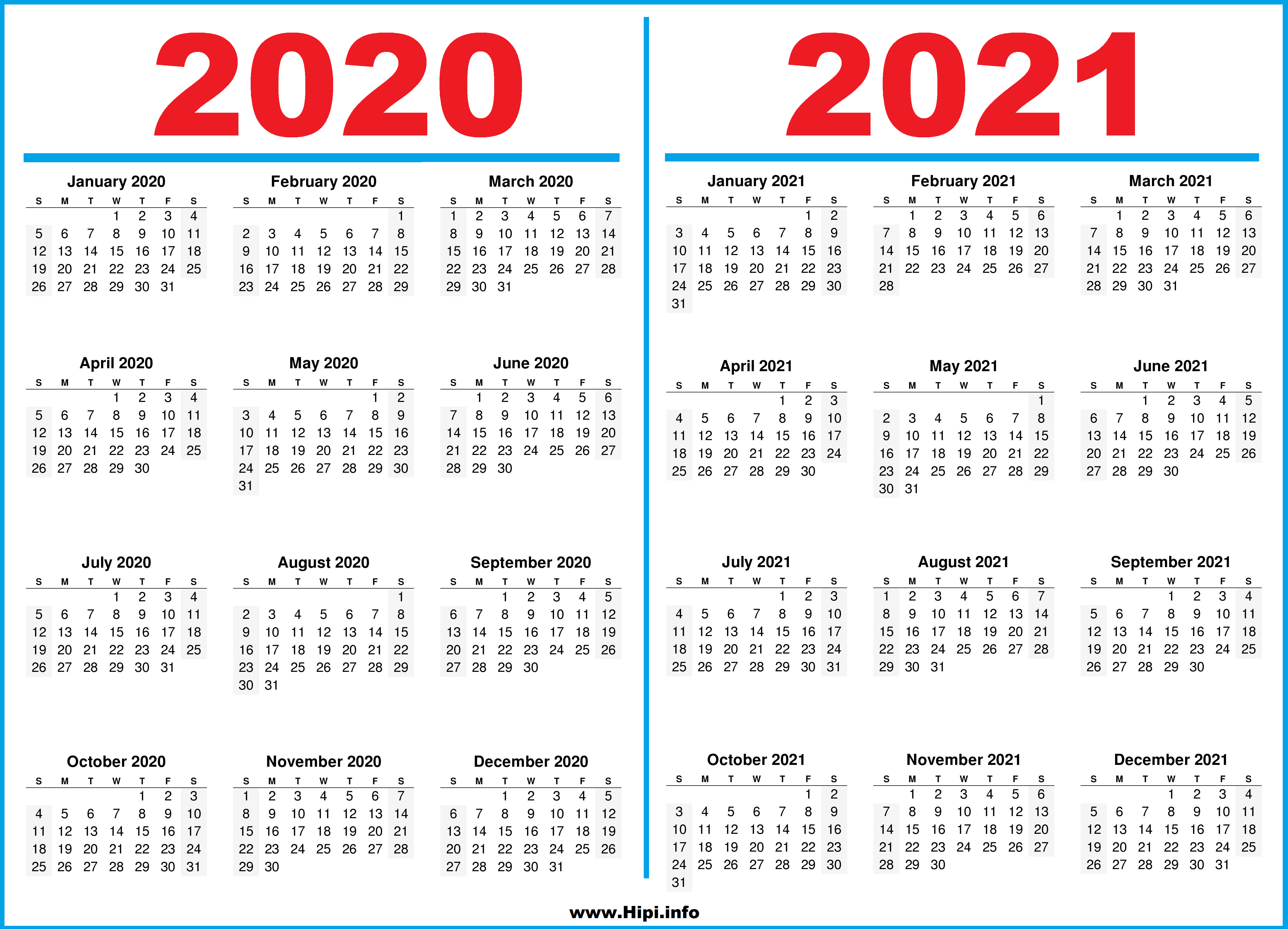 2020 2021 Calendar Printable Pdf