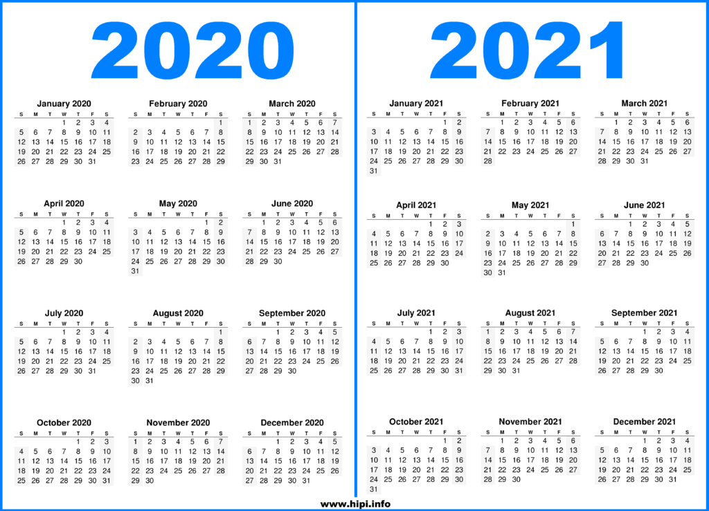 2 Year Printable Calendar 2020 and 2021 - Hipi.info