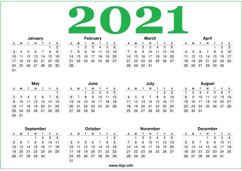 Free Printable 2021 Calendars Horizontal