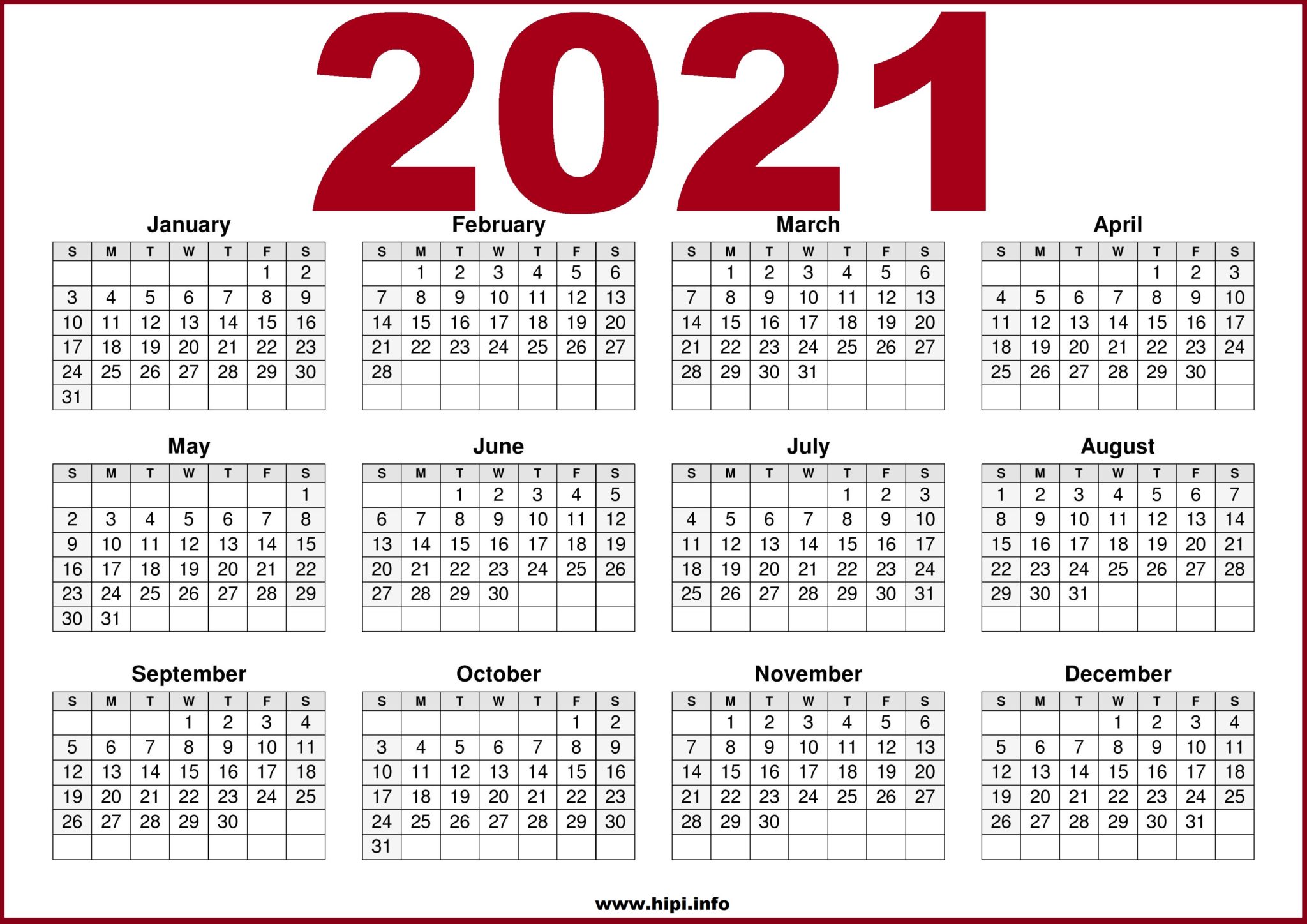 2021 Calendar Printable Free Free Download Hipi.info