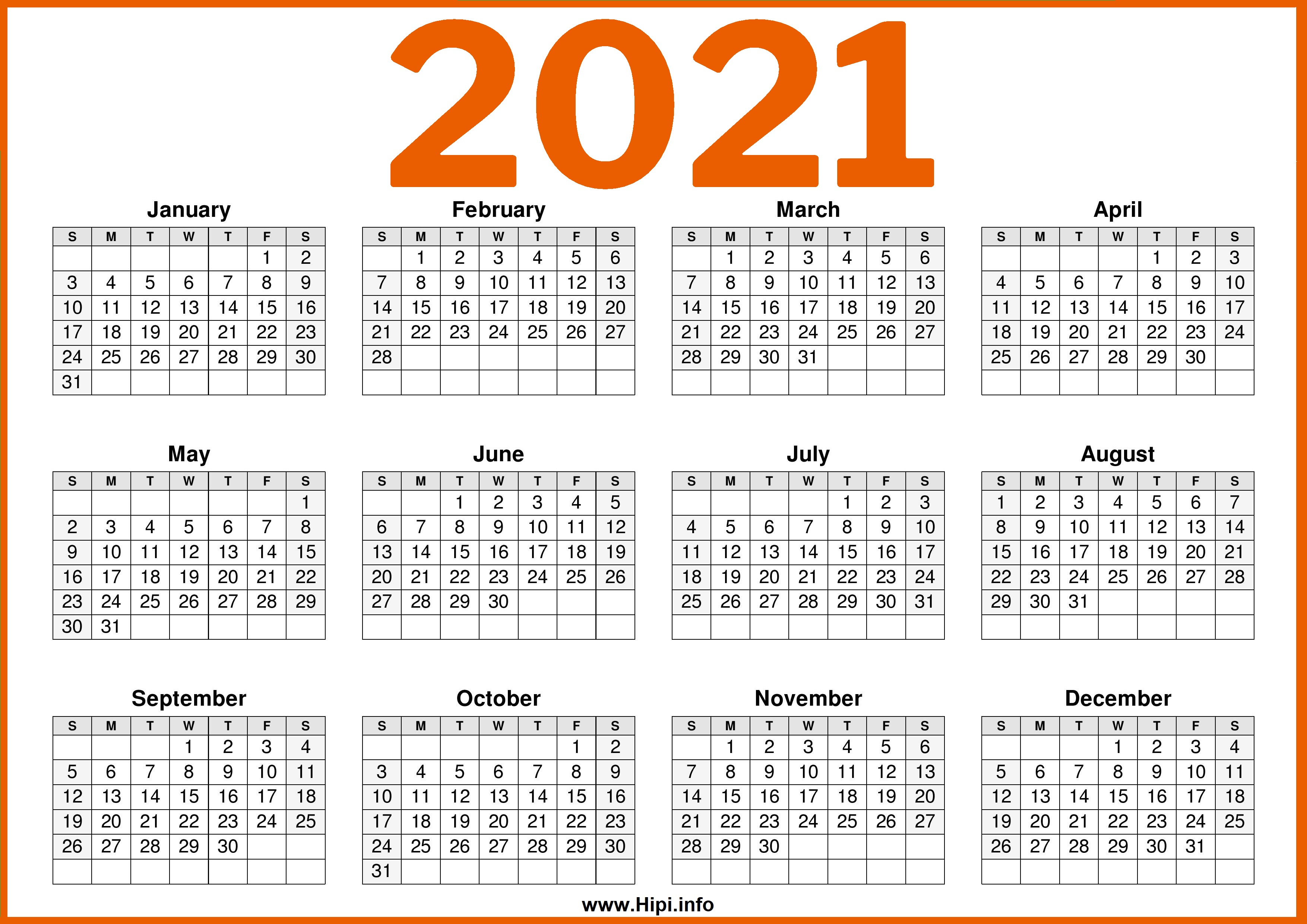 Free Printable Downloadable 2021 Calendars Hipi Info