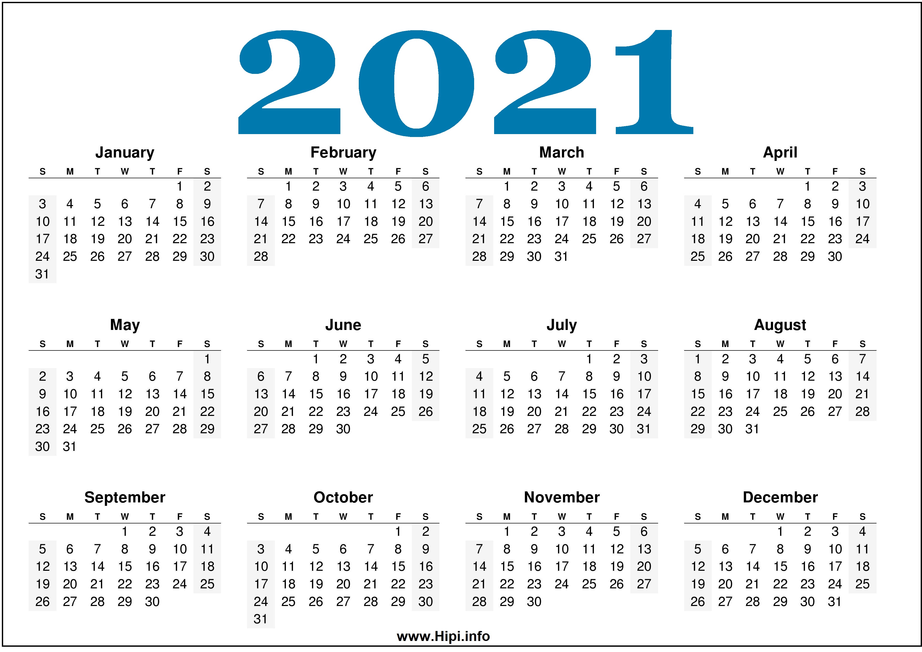Free Printable 2021 Calendars Horizontal Hipi Info