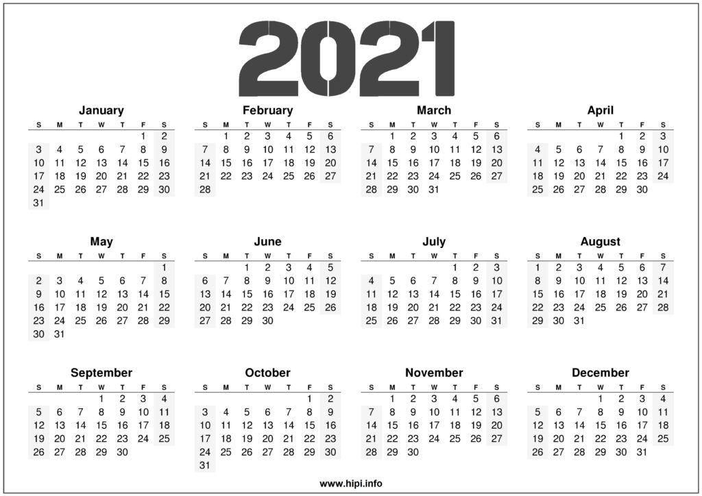 2021 Printable 12 Month Calendar Templates - Hipi.info