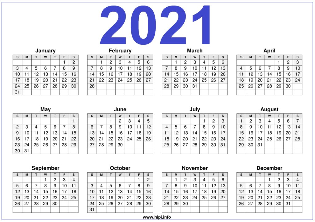 2021 Calendar Printable Free - Free Download - Hipi.info