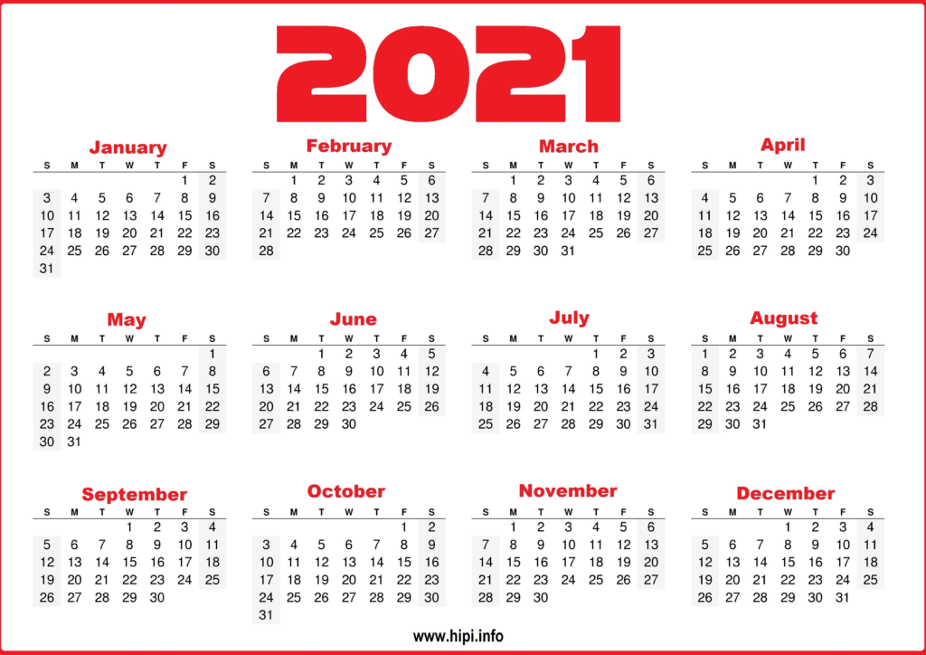 2021 Printable Yearly Calendar Free Hipi Info