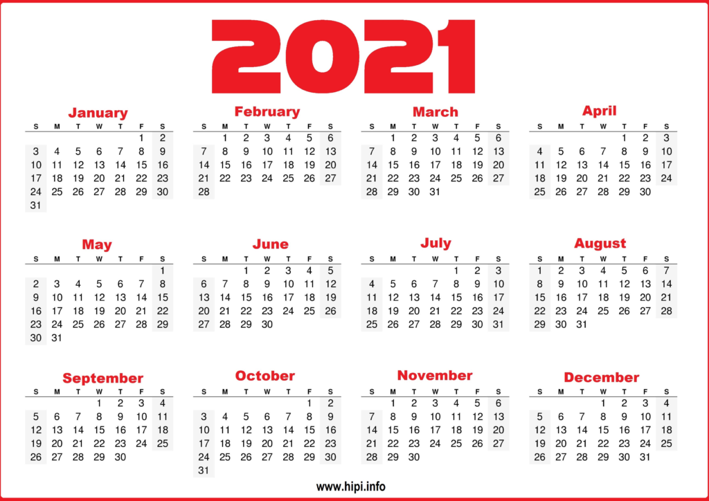 2021 Yearly Calendar Printable Free Free Letter Templates