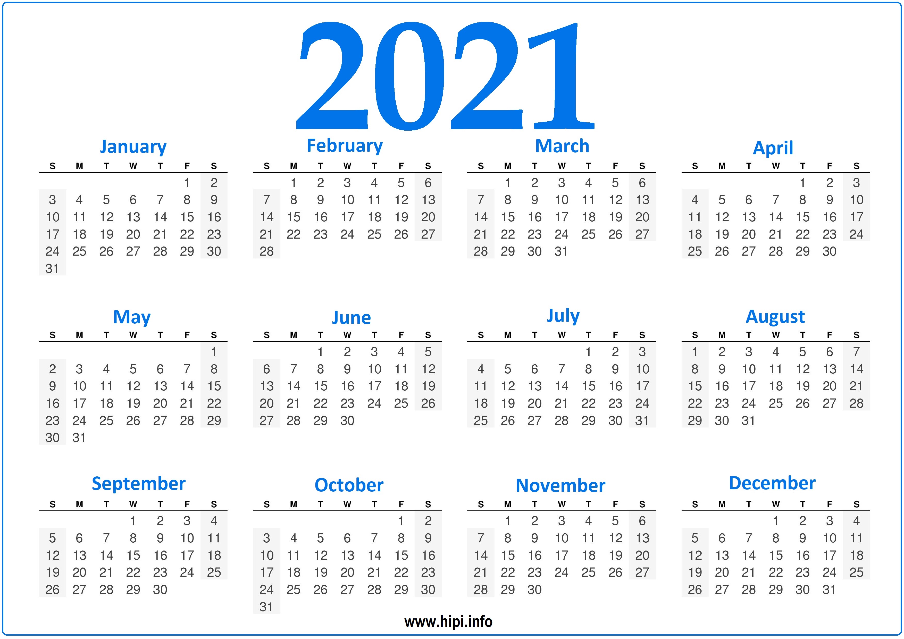 2021 Calendar Printable Yearly Template Hipi Info Calendars Printable Free