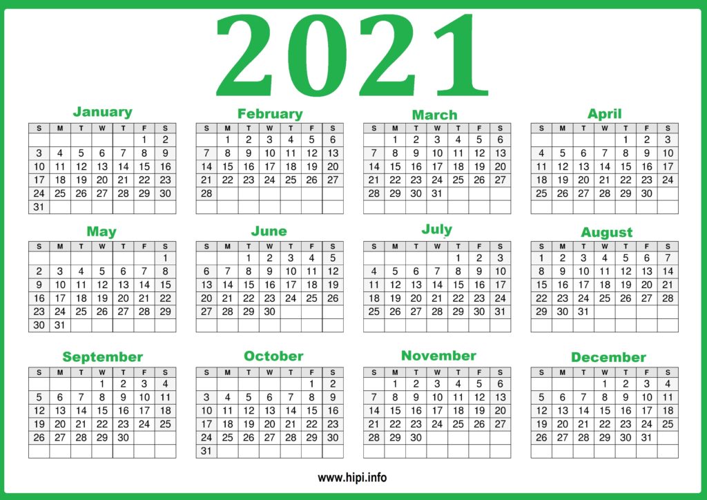 2021 Yearly Calendar Printable Free Free Letter Templates