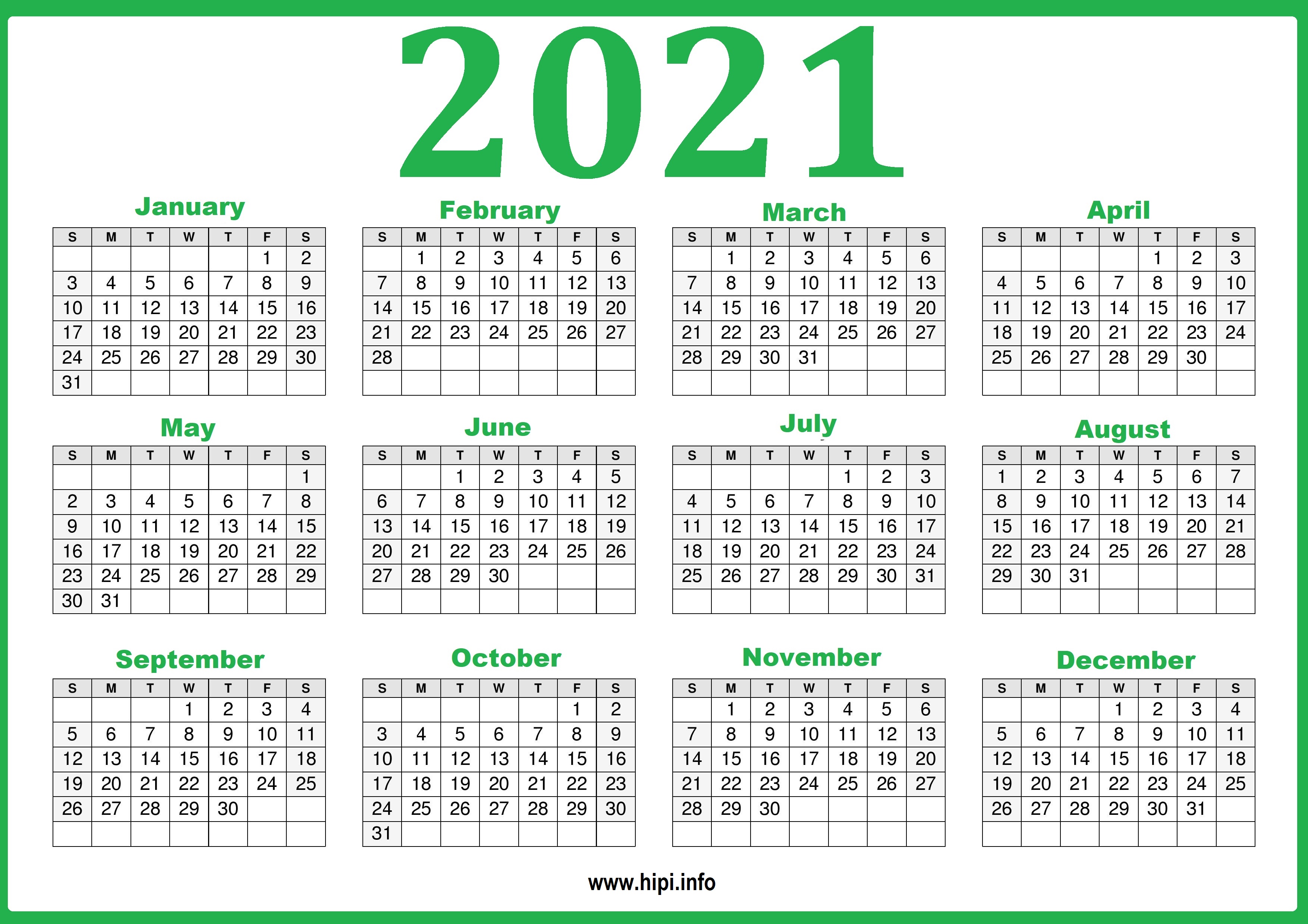 Free Printable 2021 Calendar, Pink and Green - Hipi.info