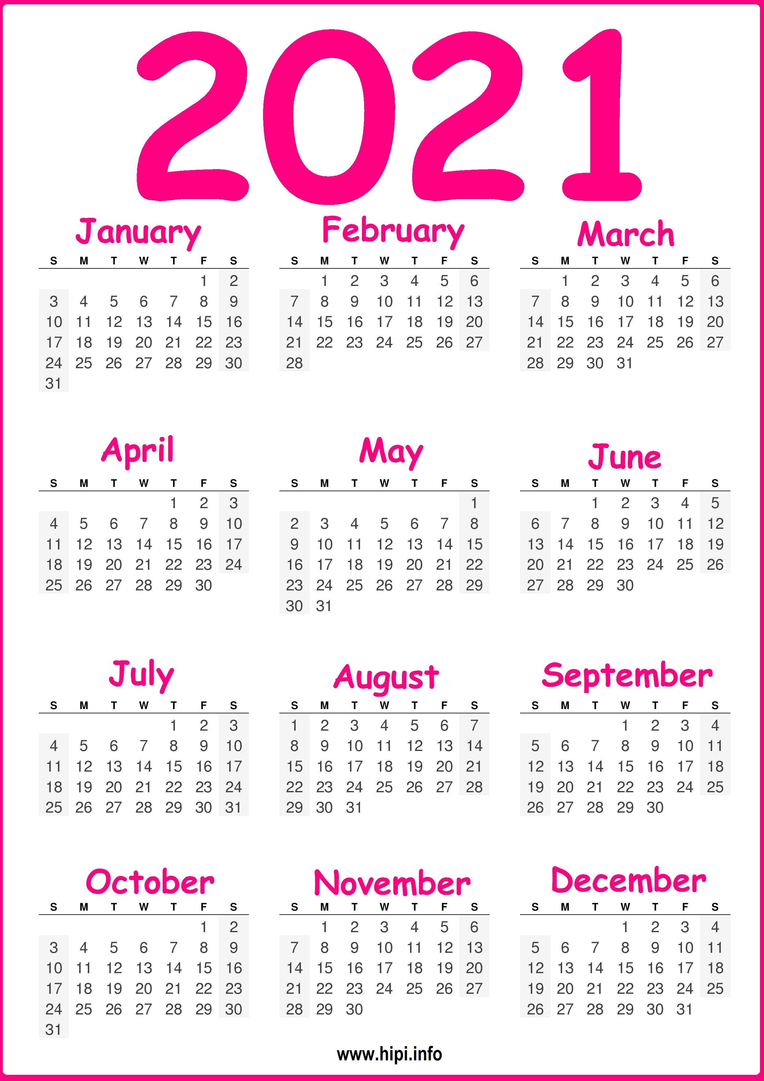 p nk calendar 2021 Printable 2021 Calendar Yearly Free Download Hipi Info p nk calendar 2021