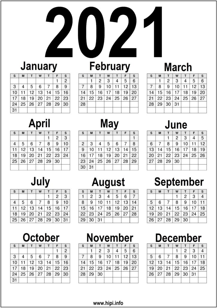 black calendar 2021 Black And White Printable 2021 Calendar Hipi Info black calendar 2021