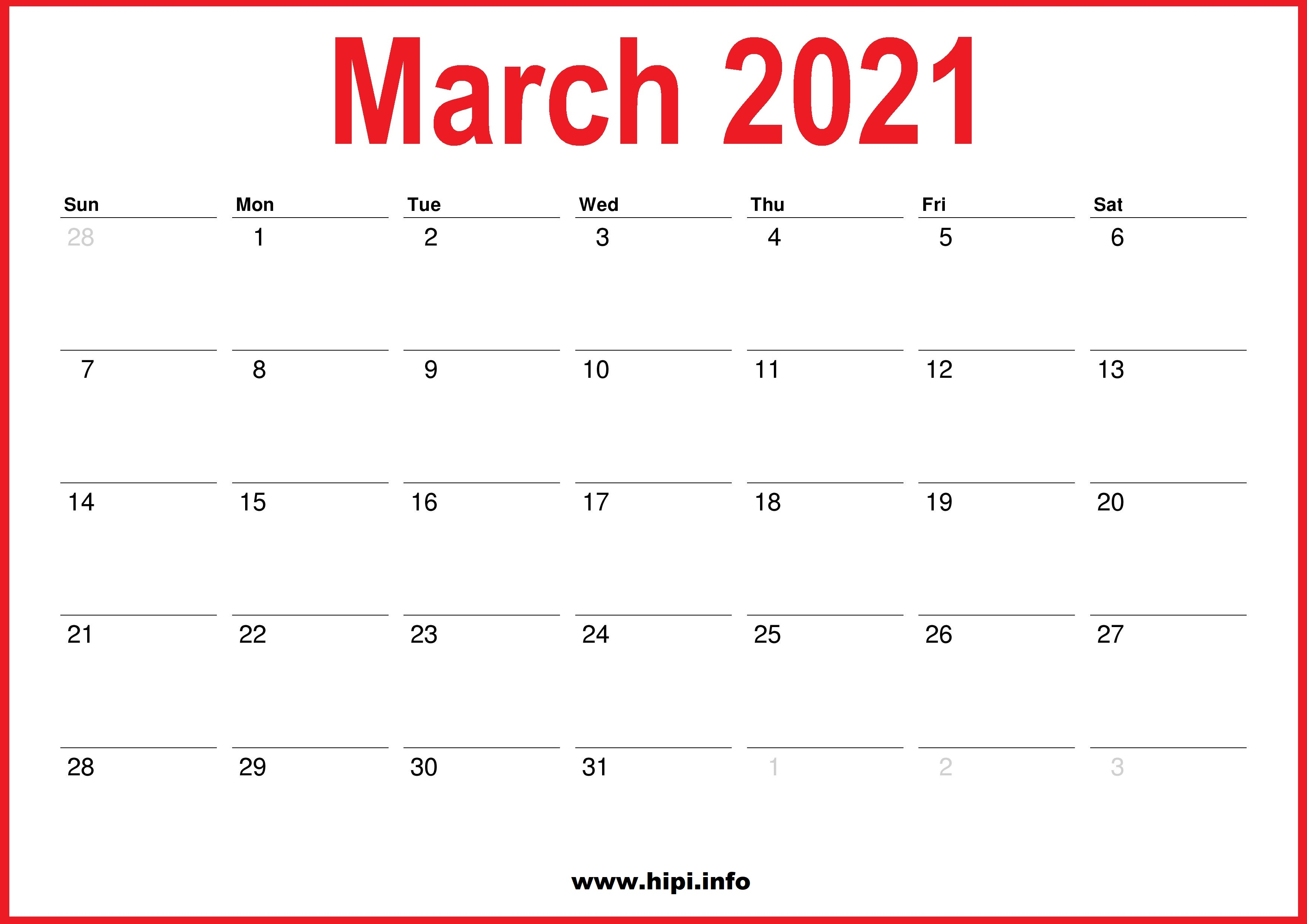 Featured image of post Free Printable Monthly Calendar Blank Calendar March 2021