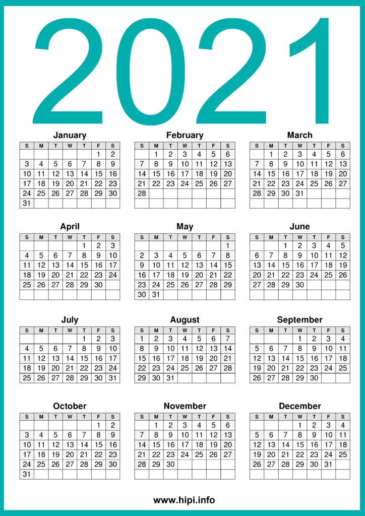 2021 Printable Calendar Free - Free Download - Hipi.info