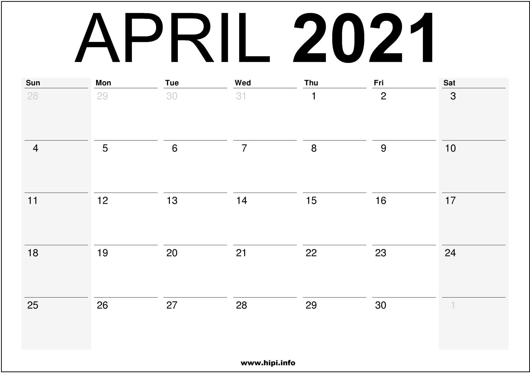 April 2021 Calendar Printable Monthly Calendar Free Download Hipi.info Calendars Printable