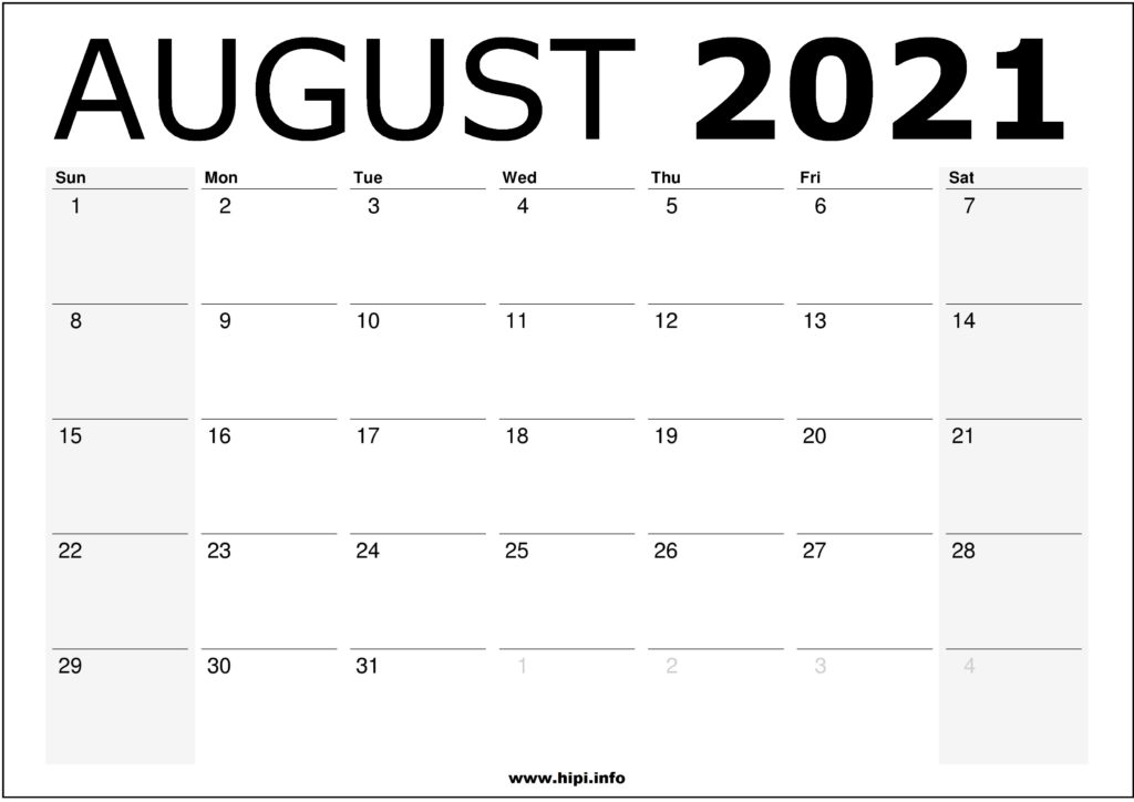 August 2021 Calendar Printable – Monthly Calendar Free Download