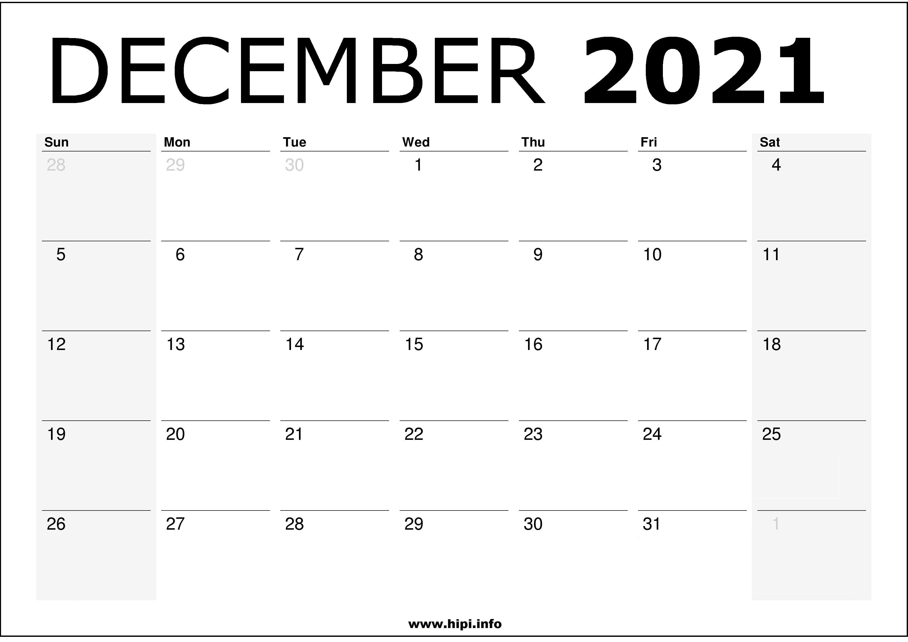 December 2021 Calendar Printable Monthly Calendar Free Download