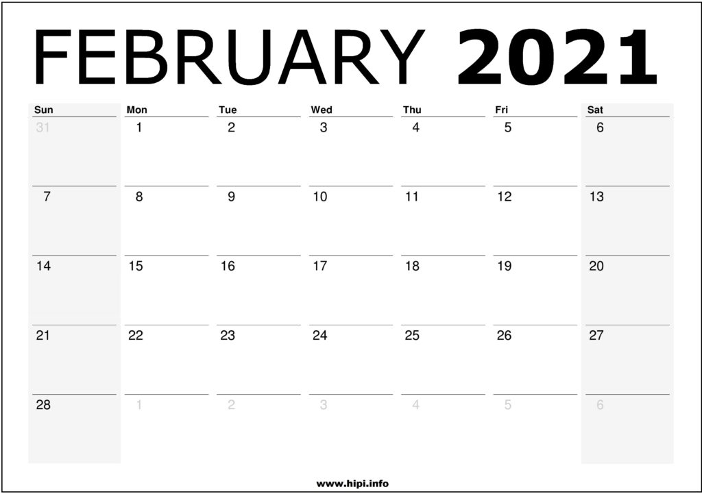 February 2021 Calendar Printable Monthly Calendar Free Download Hipi Info Calendars Printable Free