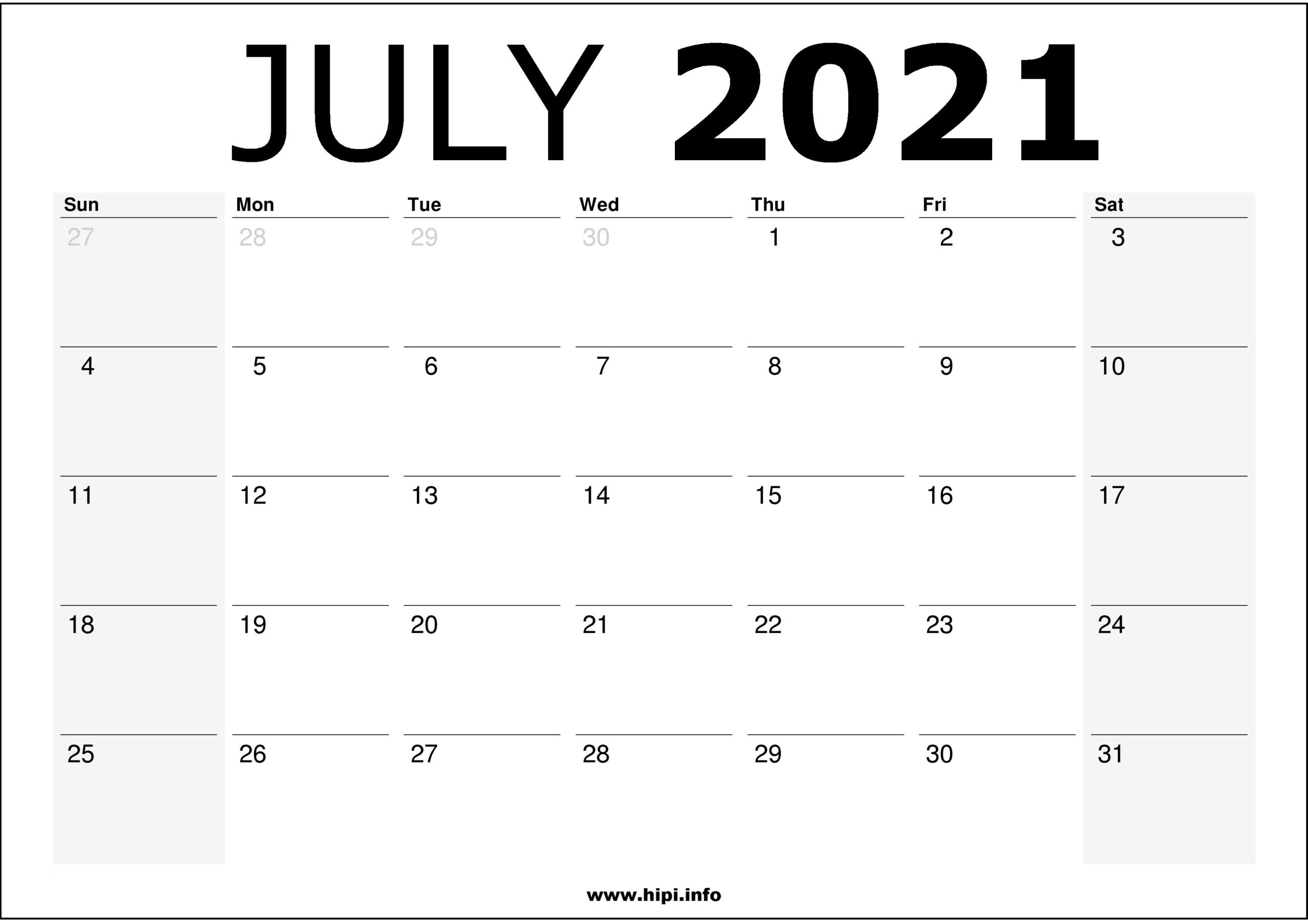 July 2021 Calendar Printable Monthly Calendar Free Download Hipi