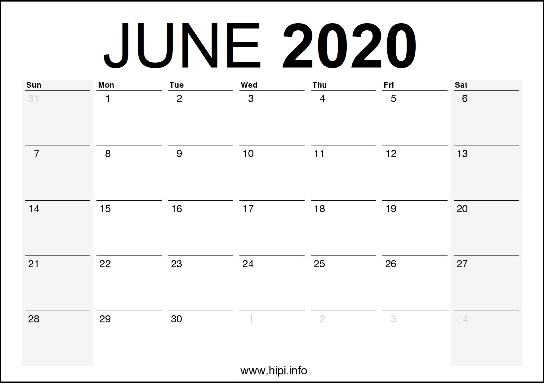 June 2020 Calendar Printable Monthly Free Download Hipi Info