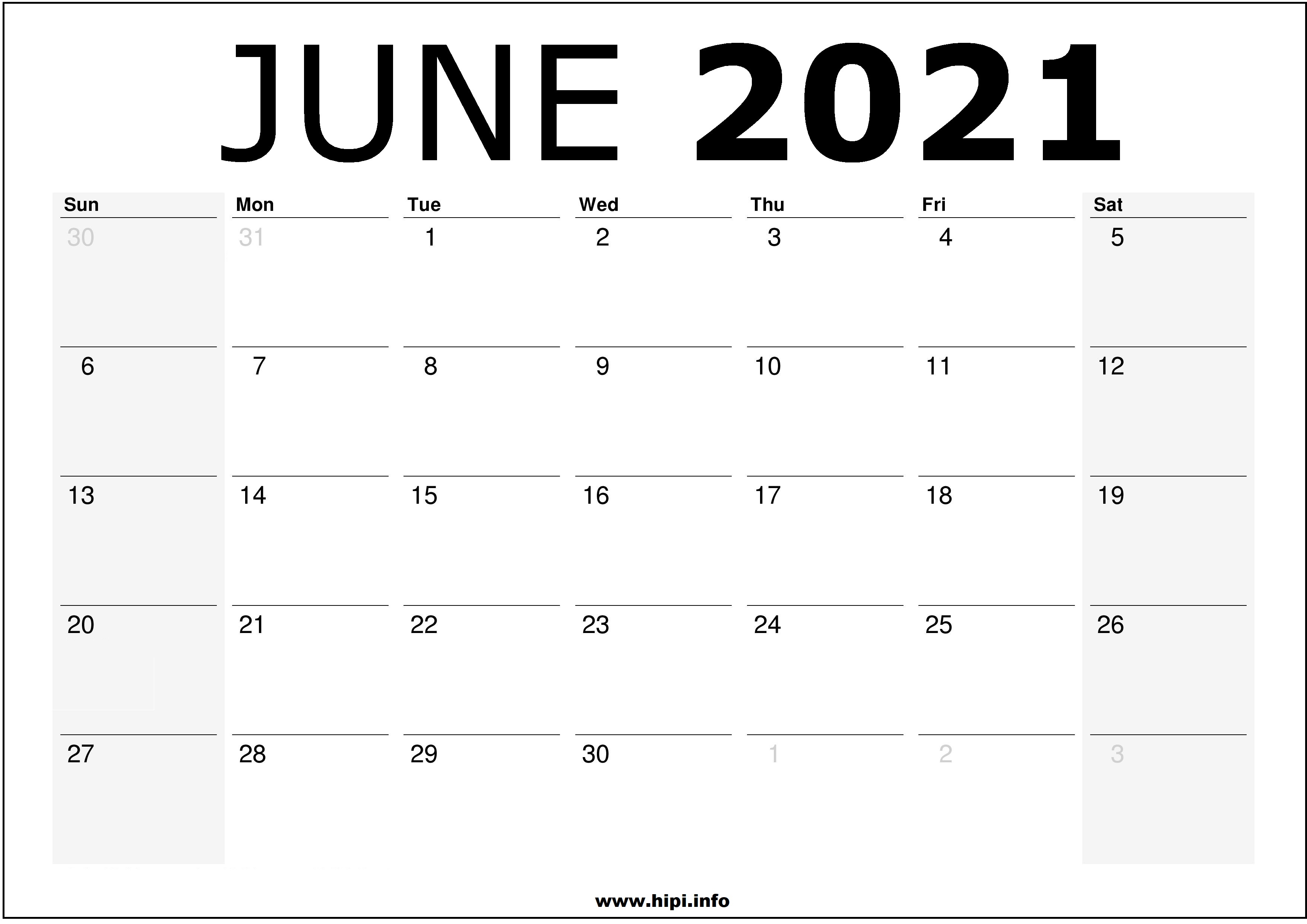 June 2021 Calendar Printable - Monthly Calendar Free ...