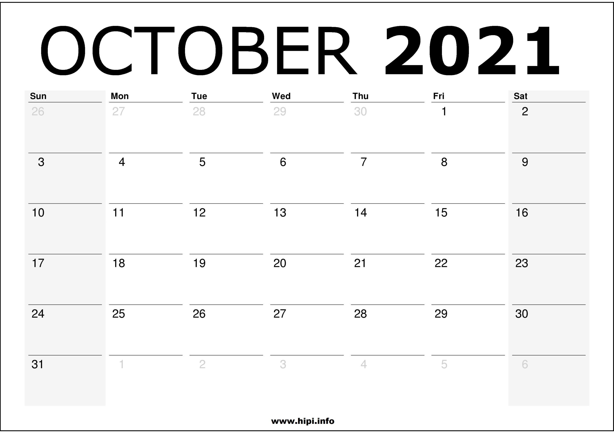 October 2021 Calendar Printable Monthly Calendar Free Download Hipi