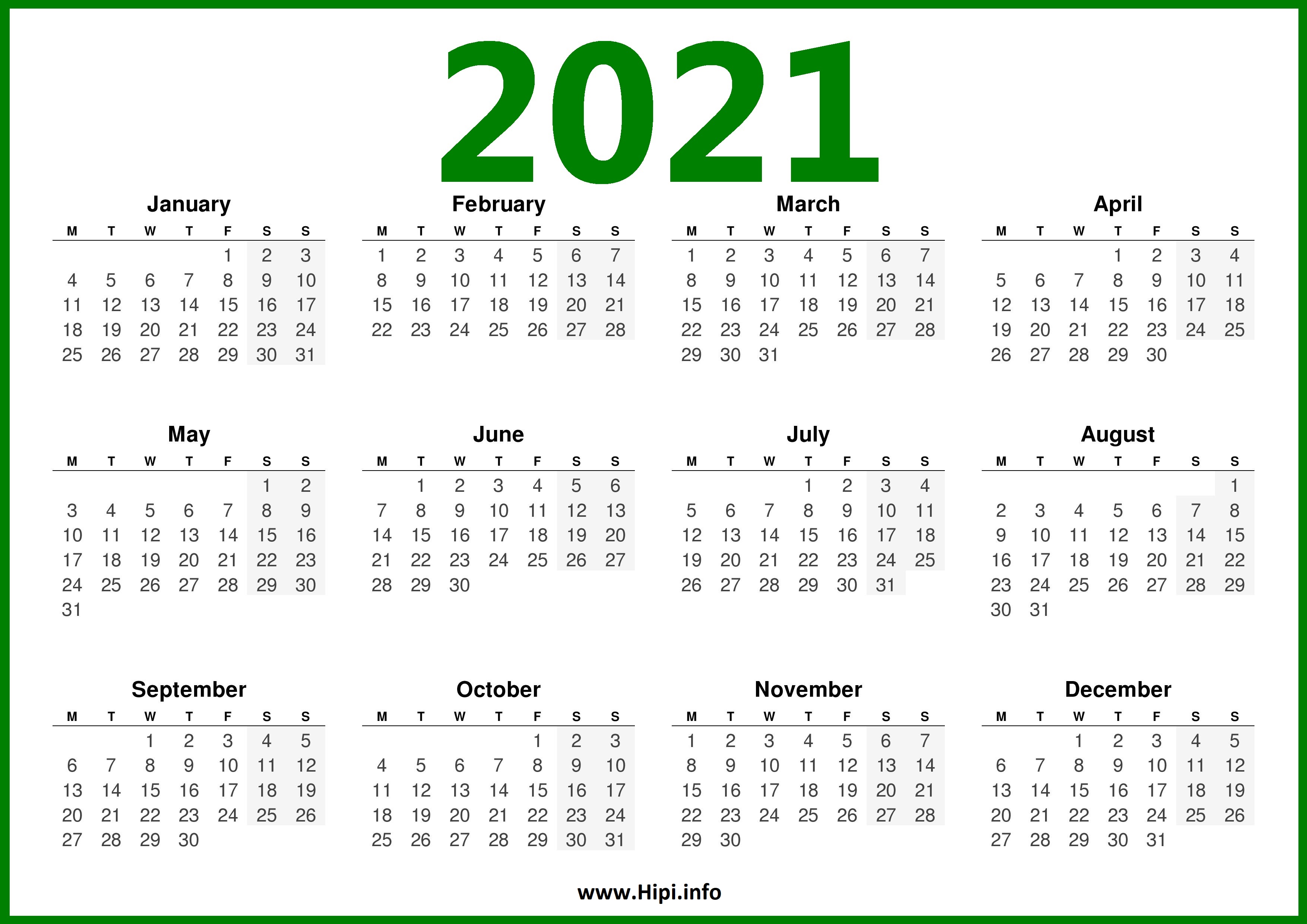 2021 Calendar Template Uk