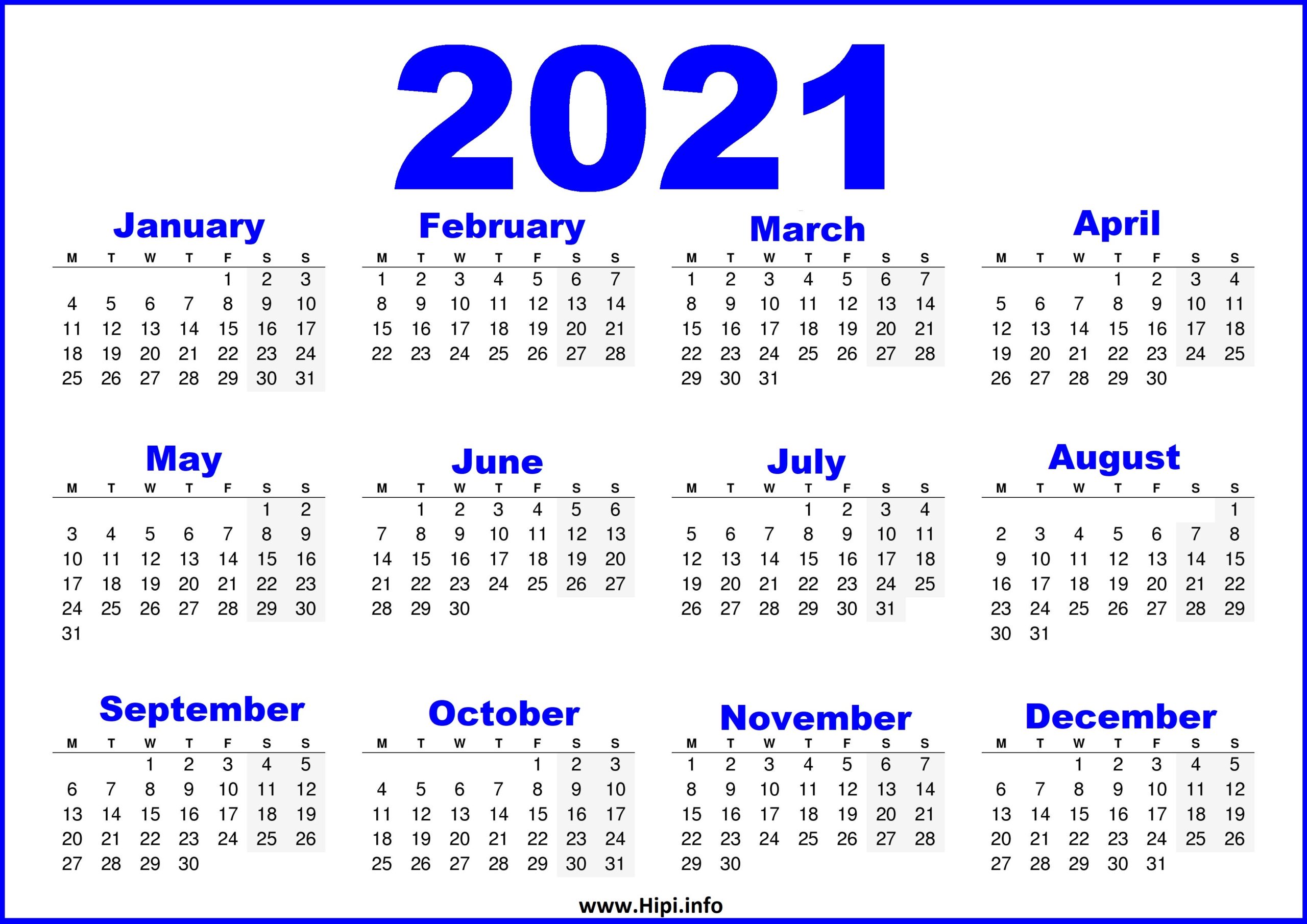 Free Printable Calendar 2021 UK Blue Hipi.info