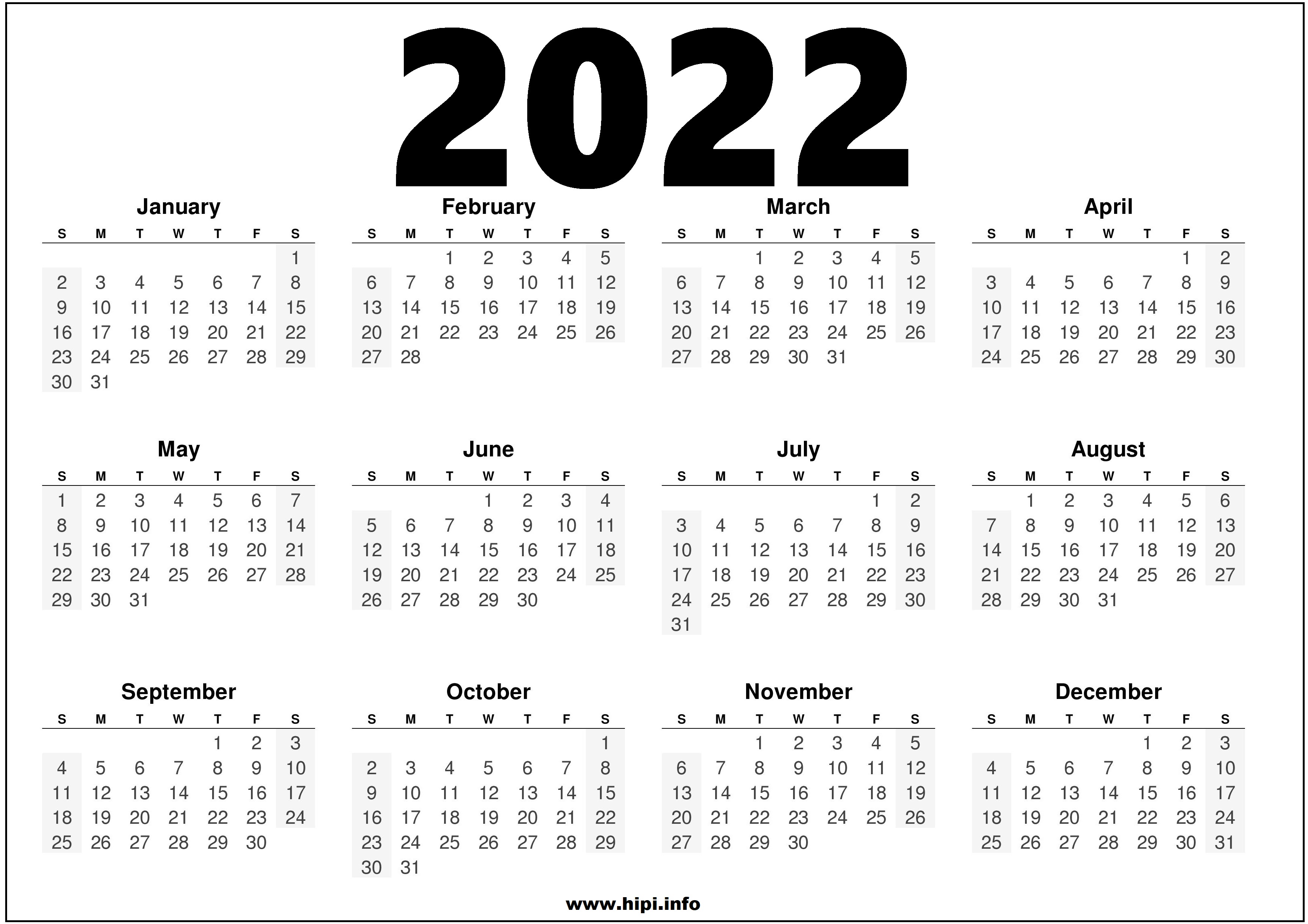 Printable 2022 Year Calendar 2022 Printable Calendar Us Free Download - Hipi.info | Calendars Printable  Free
