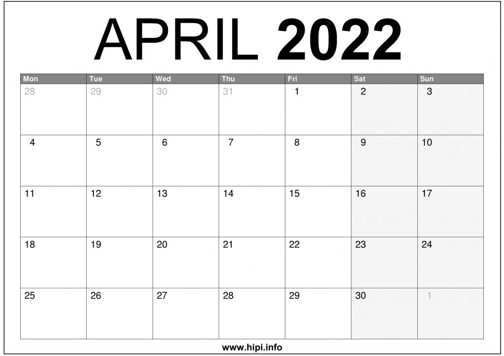 Monthly Calendar April 2022 April 2022 Uk Calendar Printable – Free Download - Hipi.info | Calendars  Printable Free