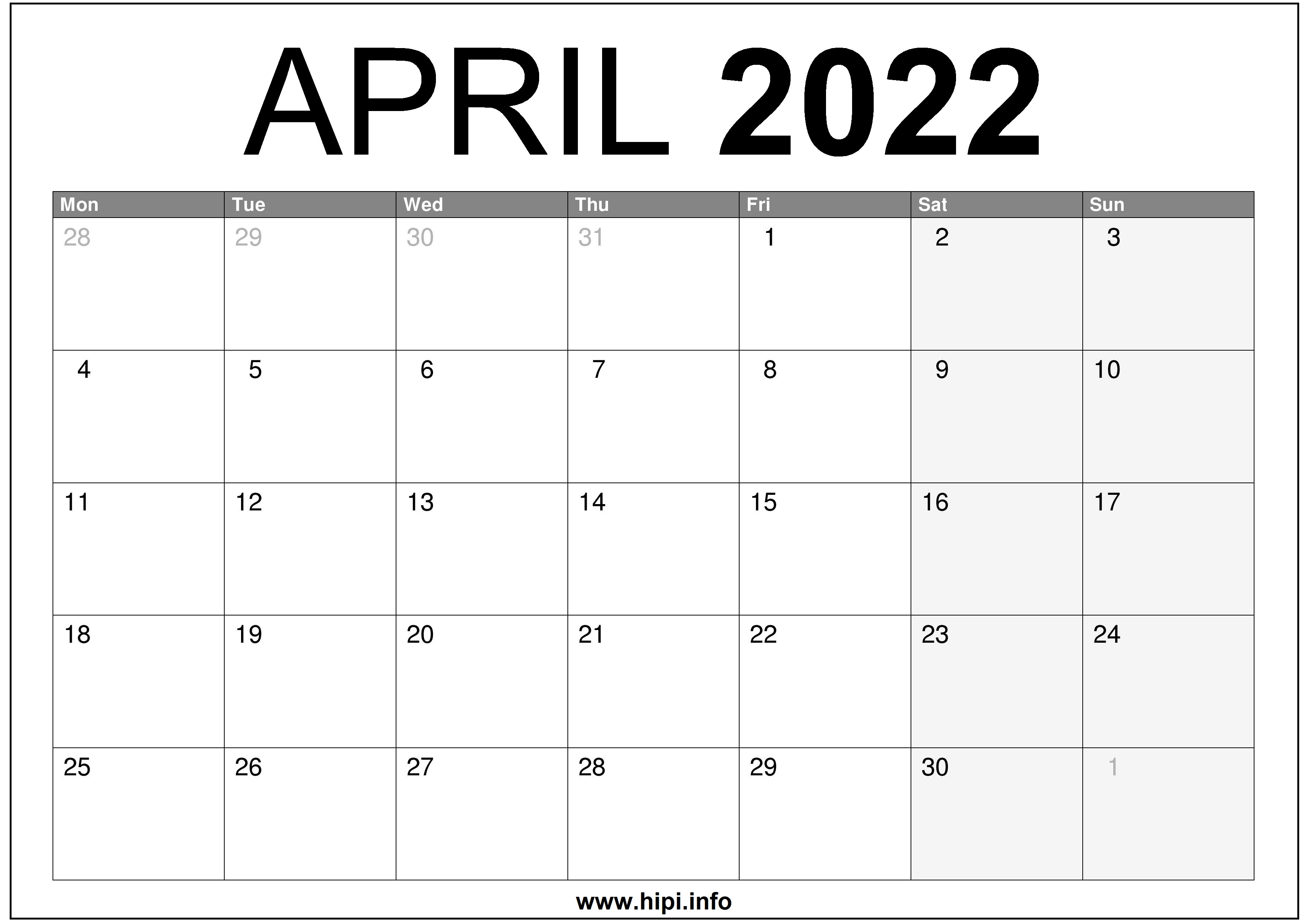 Printable April 2022 Calendar Page April 2022 Uk Calendar Printable – Free Download - Hipi.info | Calendars  Printable Free