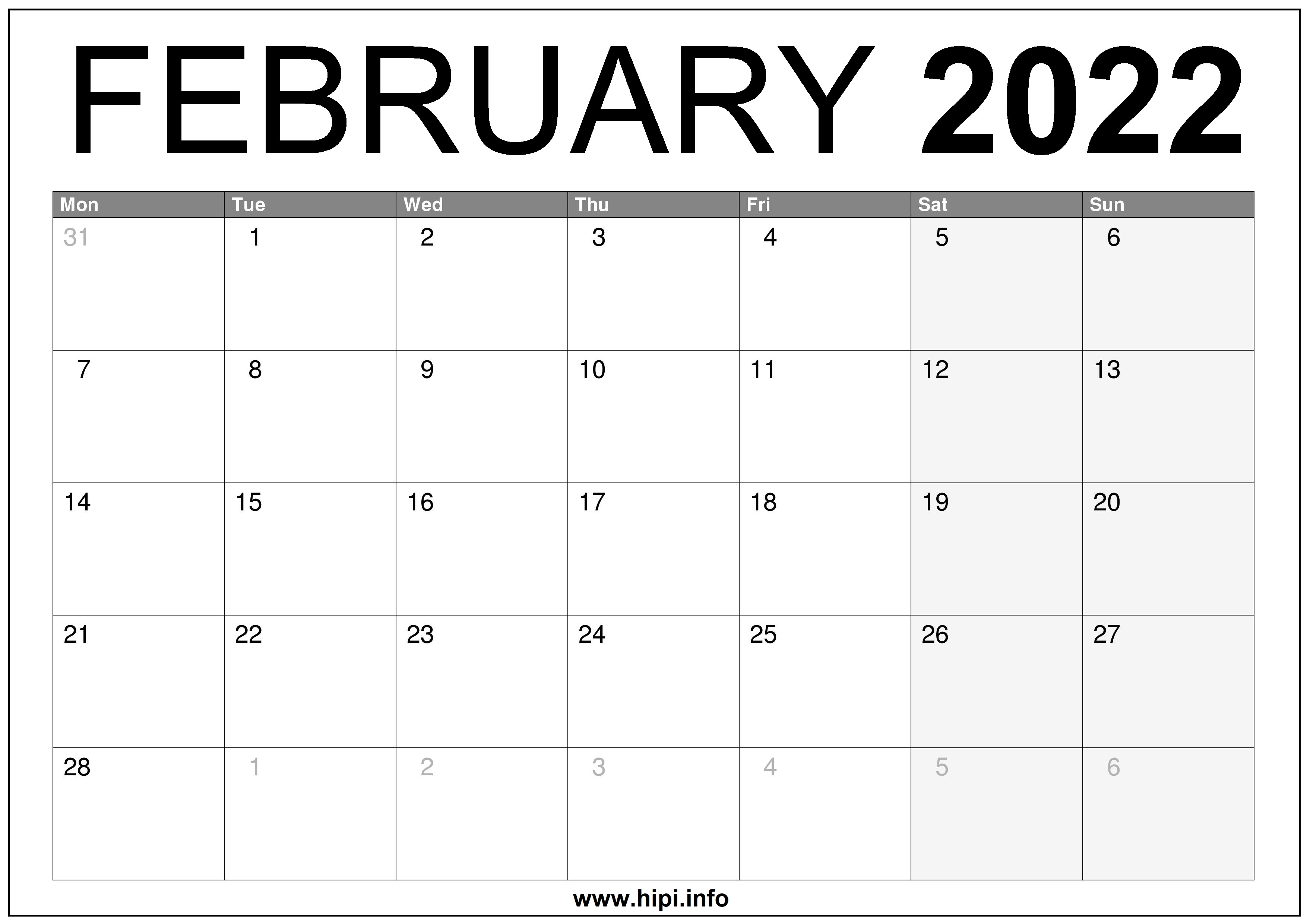 Free Printable Calendar February 2022 - Printable Word Searches