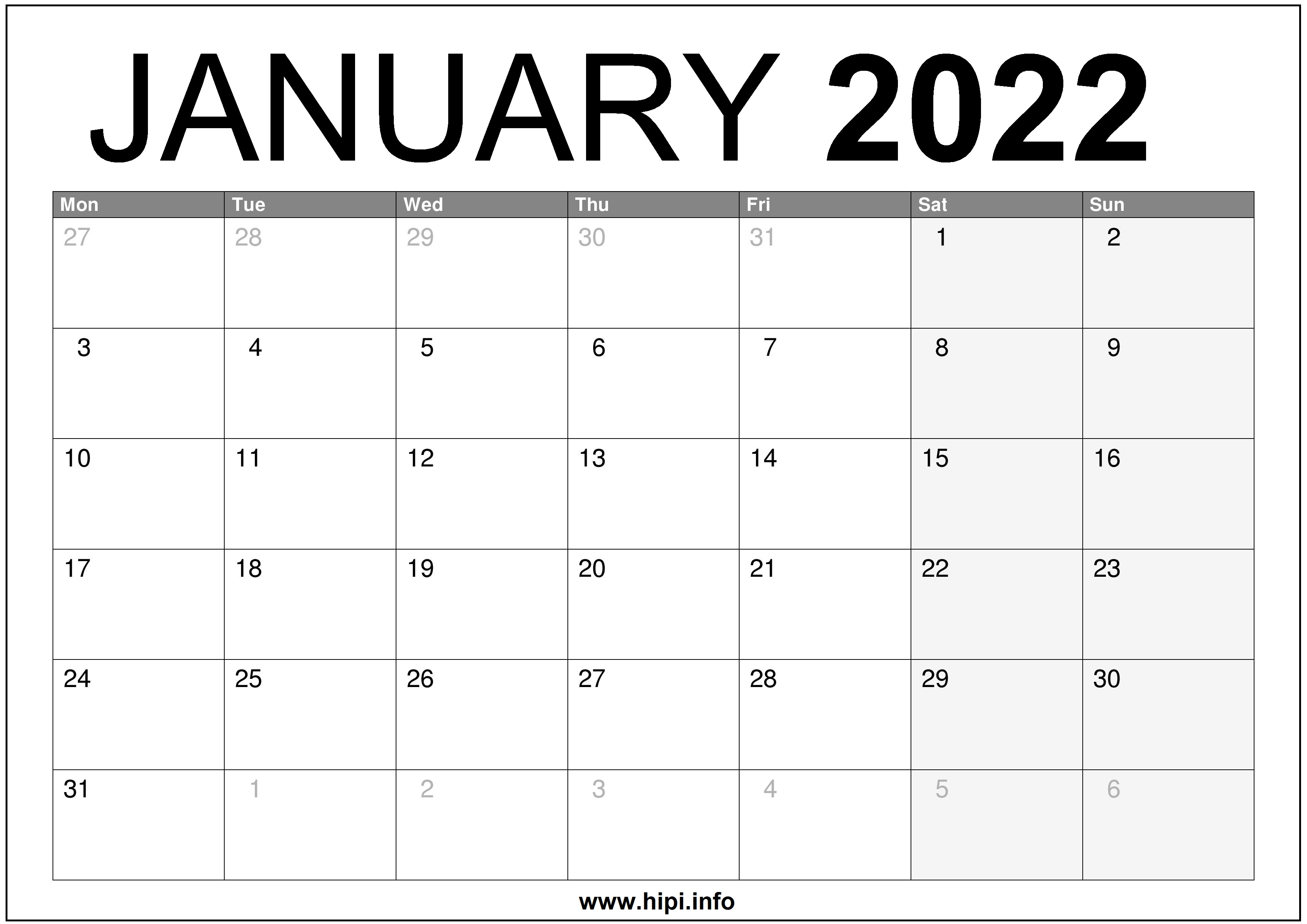 January 2022 Calendar Templates For Word Excel And Pdf January 2022