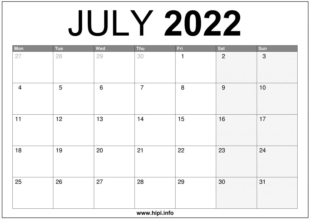 July 2022 UK Calendar Printable Free