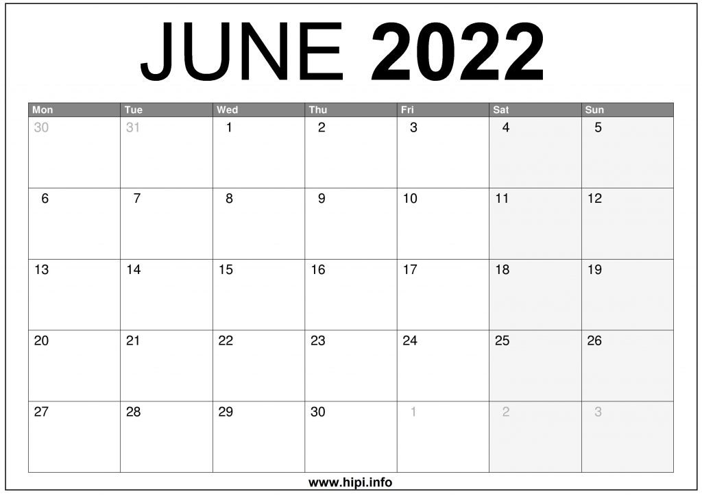 June 2022 UK Calendar Printable Free