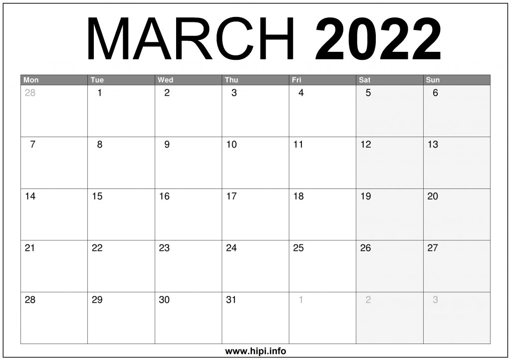 March 2022 UK Calendar Printable Free