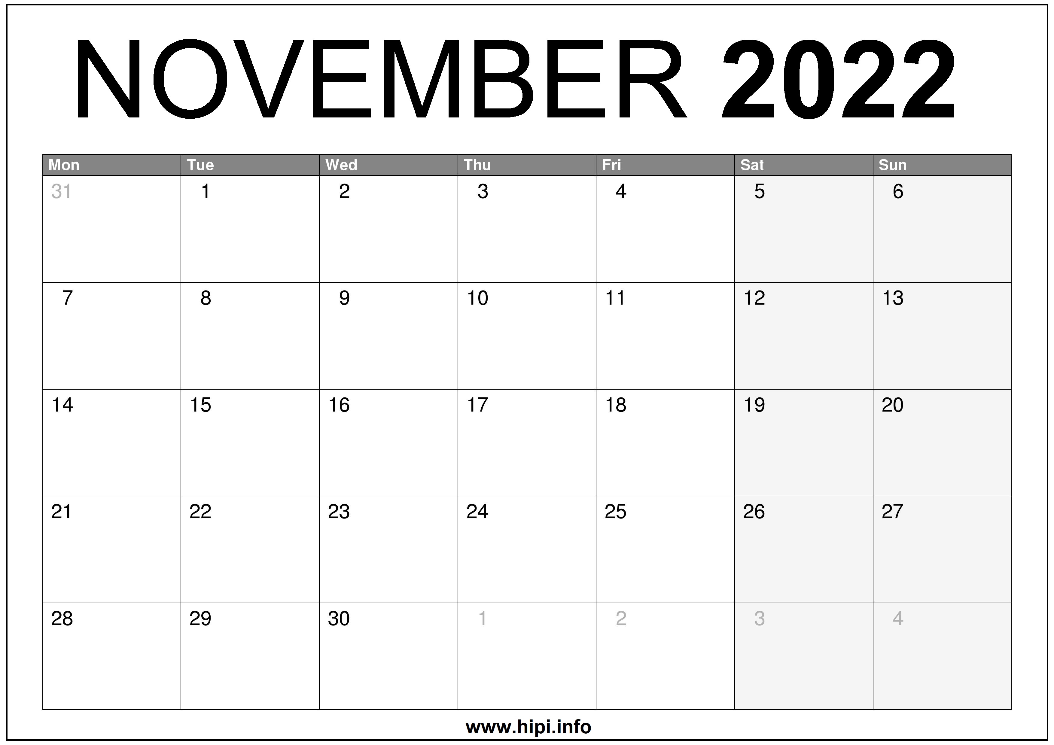 Monthly Calendar November 2022 November 2022 Uk Calendar Printable Free - Hipi.info | Calendars Printable  Free