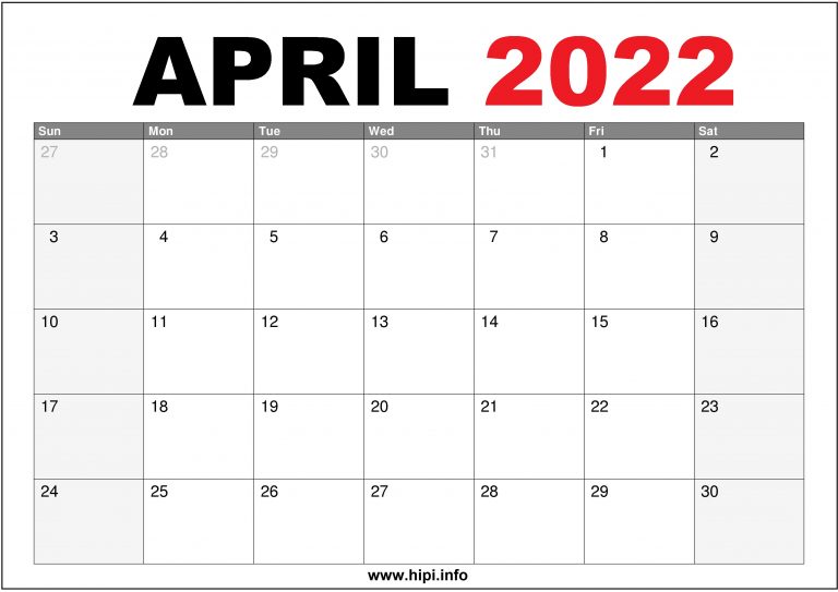 April 2022 US Calendar Printable Hipi.info