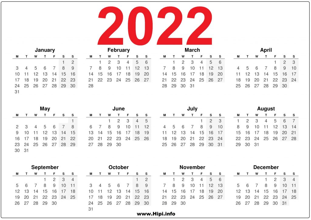 2022 UK Calendar Printable - Red