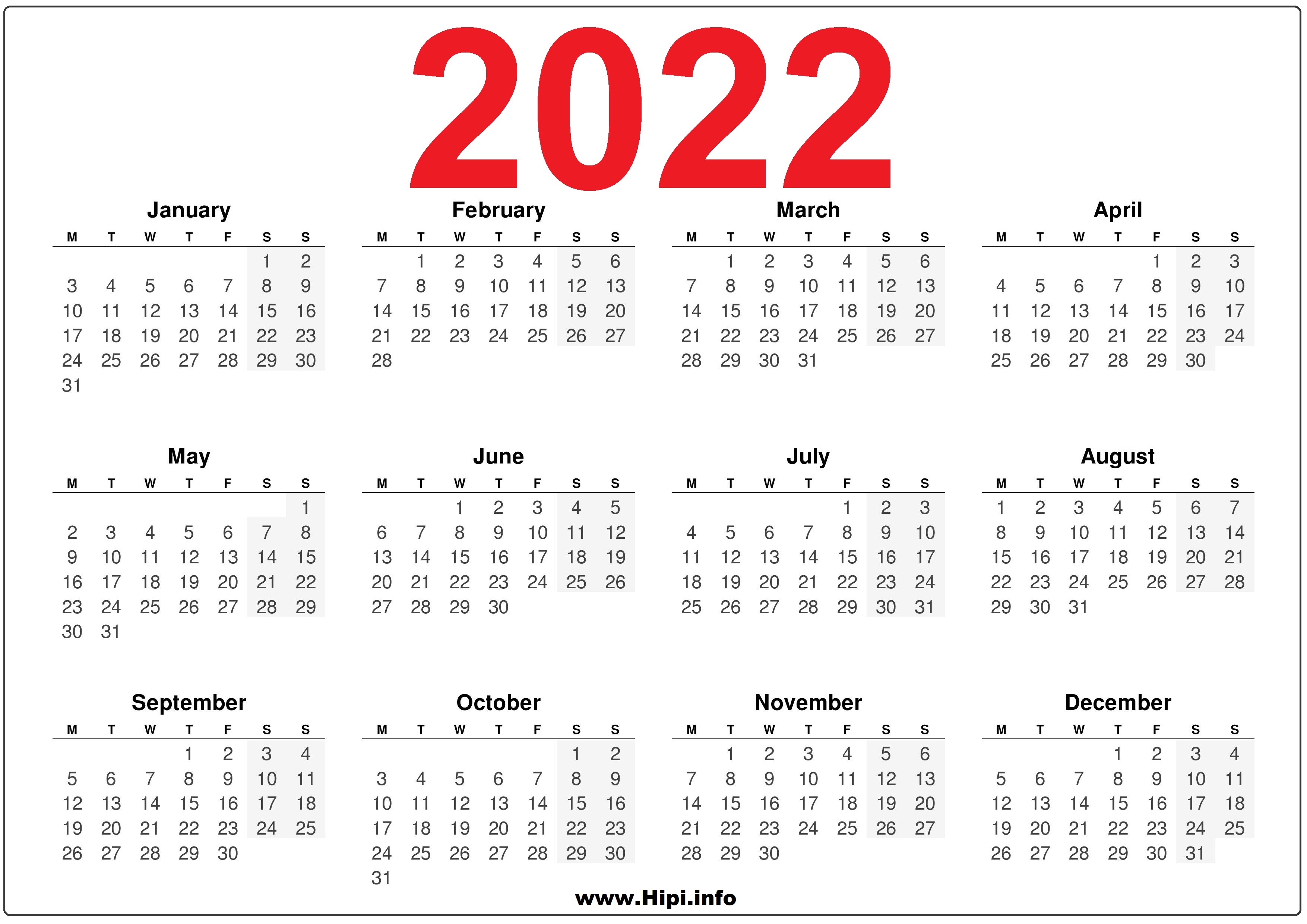 Monday Start Calendar 2022 2022 Uk Calendar Printable - Red - Hipi.info | Calendars Printable Free
