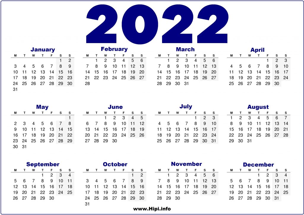 UK 2022 Calendar Printable - Blue